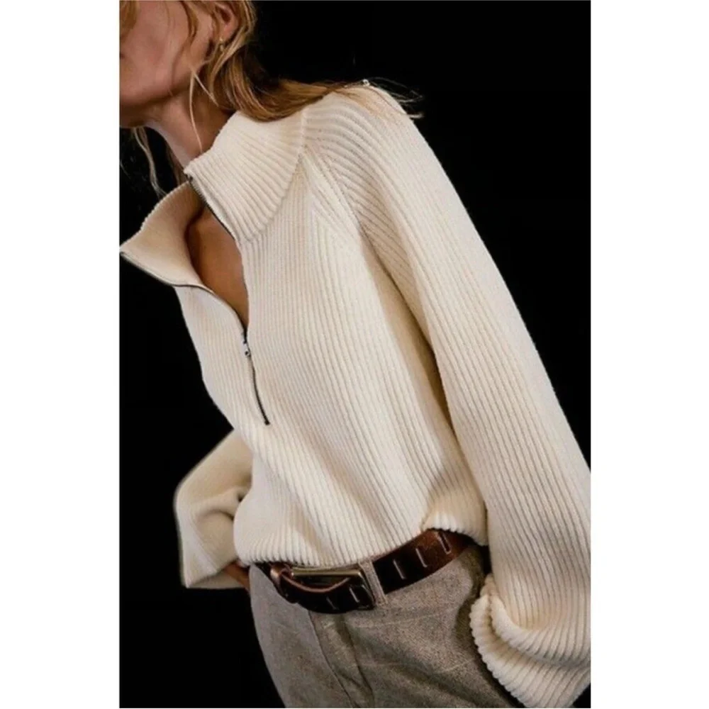 NEW Free People Sugar Ivory Greta Half Zip Pullover Sweater Sz XL NWOT